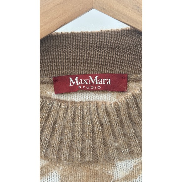 Max Mara Sweater Cast Women‎ Size Medium Camel White Tan Houndstooth Pullover - Picture 4 of 9